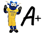 Big blue the ox mascot and an A+