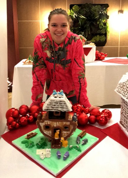 Makayla Reiss with her Noah’s Arc-themed gingerbread house